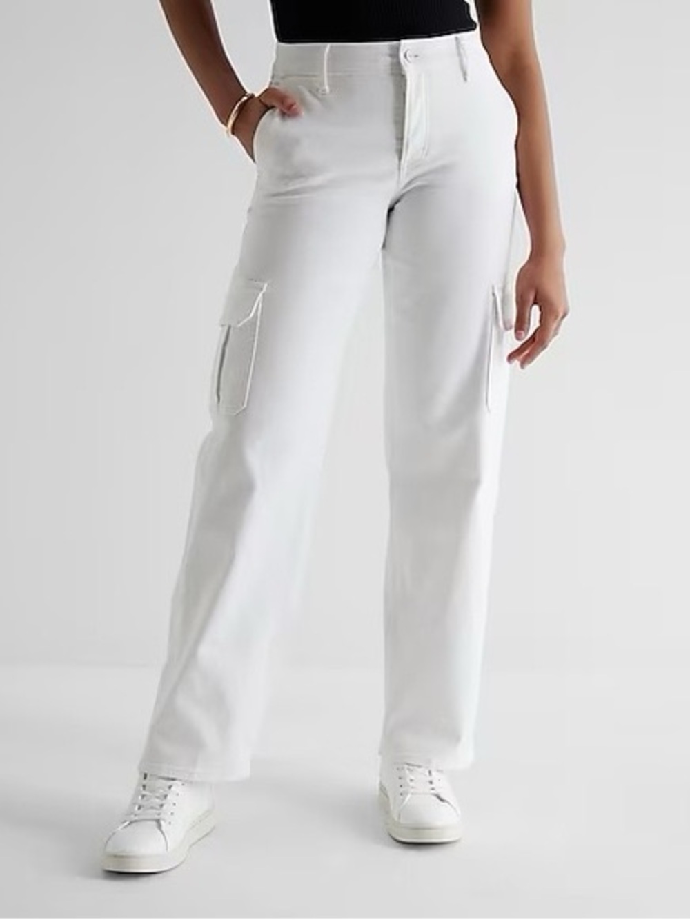 Express White Wide-Leg Cargo Pants